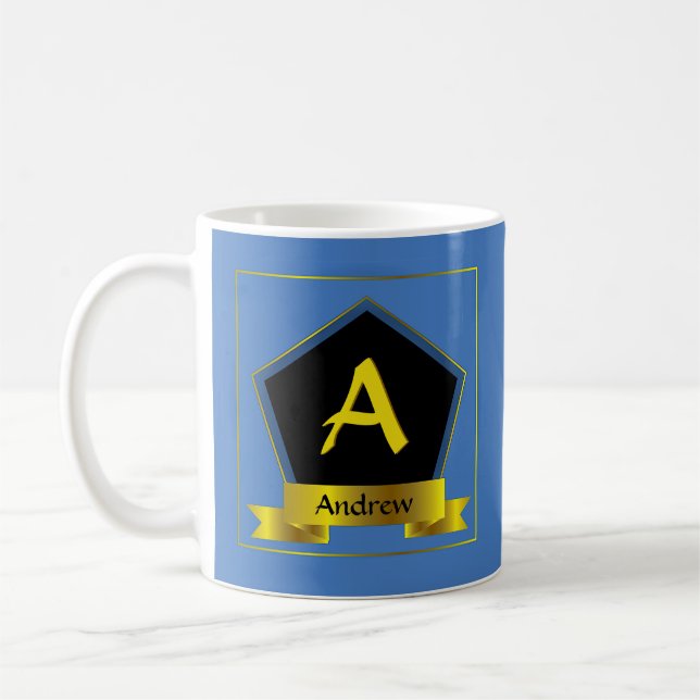 Change Initial Add Name, Shield Ribbon - A B C D E Coffee Mug (Left)