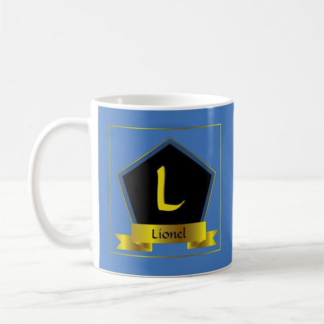 Change Initial Add Name, Shield Ribbon - G H I K L Coffee Mug (Left)