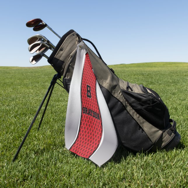 Change Initial Add Name Silver Grey Red Texture    Golf Towel (Green)