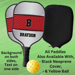 Change Initial, Add Name, Silver Grey Red Texture Pickleball Paddle