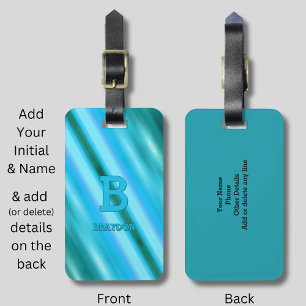 Change Initial Add Name Soft Blue Aqua Teal Stripe Luggage Tag