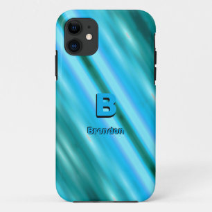 Change Initial Add Name Soft Blue Diagonal Stripes iPhone 11 Case