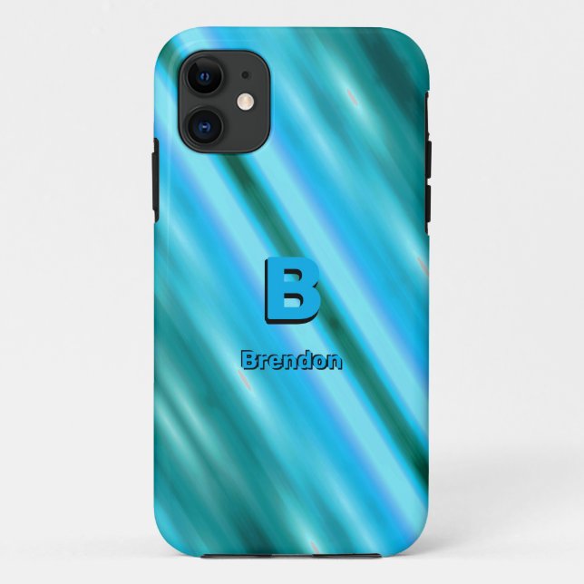 Change Initial Add Name Soft Blue Diagonal Stripes Case-Mate iPhone Case (Back)