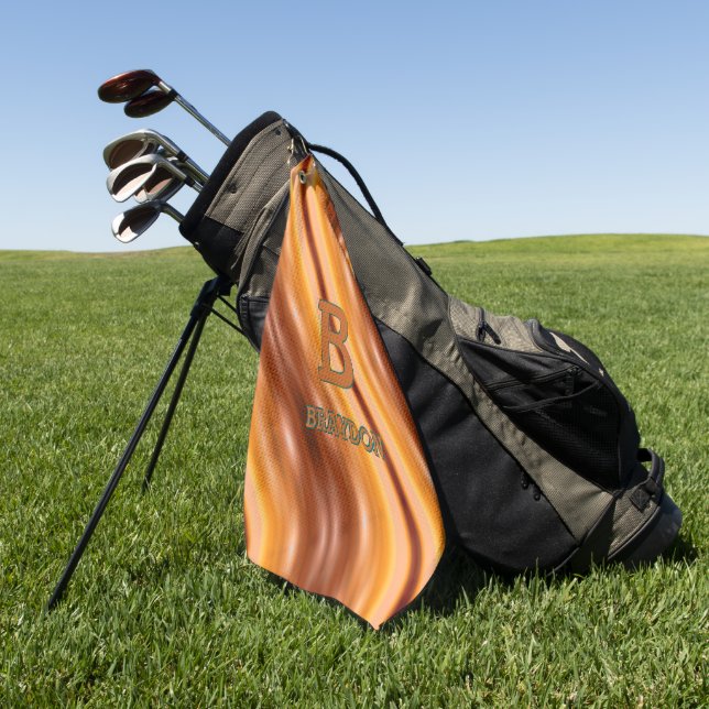 Change Initial Add Name Soft Brown Tan Beige Gold  Golf Towel (Green)