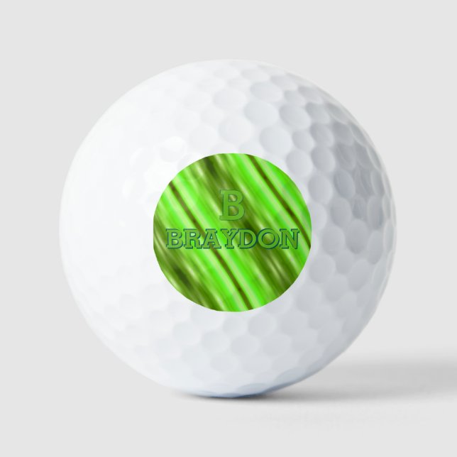 Change Initial Add Name Soft Green Olive  Stripe   Golf Balls (Front)
