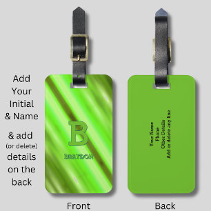 Change Initial Add Name Soft Green Olive  Stripe Luggage Tag