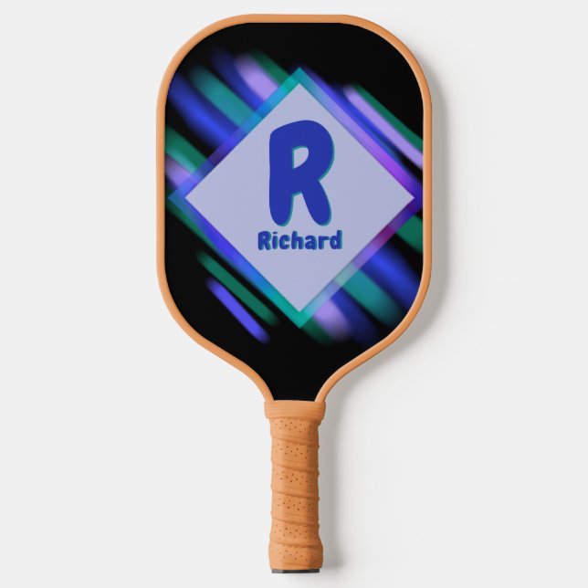 Change Initial, Add Name, Soft Paint Blues Black Pickleball Paddle (Front)
