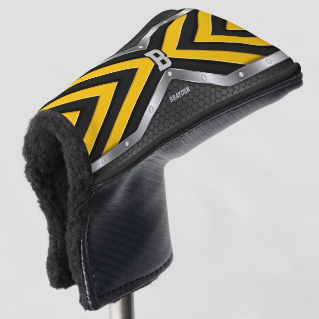 Change Initial Add Name Yellow Black Silver Arrows Golf Head Cover (3/4 Front)