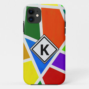 Change Initial, Geometric Art Colours Triangles iPhone 11 Case