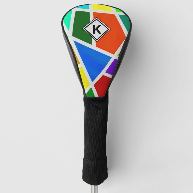 Change Initial, Geometric Art Colours Triangles    Golf Head Cover (Front)