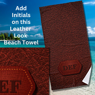 Change Initial, Leather Look Badge Dark Red        Beach Towel