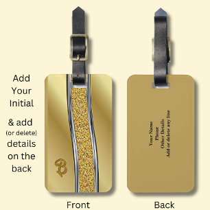 Change Initial Silver on Gold Curve Luggage Tag