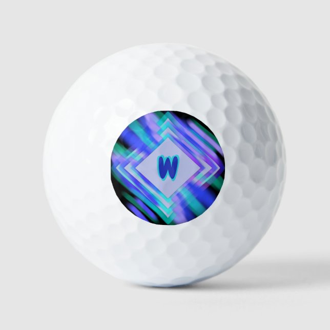 Change Initial, Soft Blue Aqua Diamonds            Golf Balls (Front)