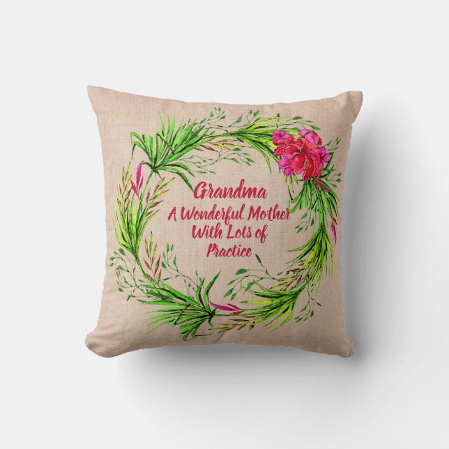 Change Name Add Text Grandma Pink Floral Boho      Cushion (Front)