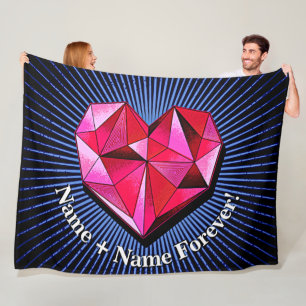 Change Name Add Text Red Geometric Heart Love      Fleece Blanket