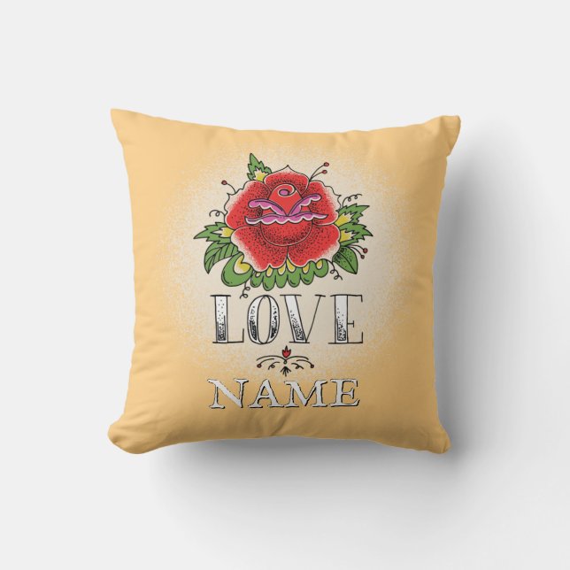 Change Name Add Text Red Rose Tattoo LOVE          Cushion (Front)