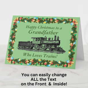 Change Name & All Text Train Grandfather Christmas Card