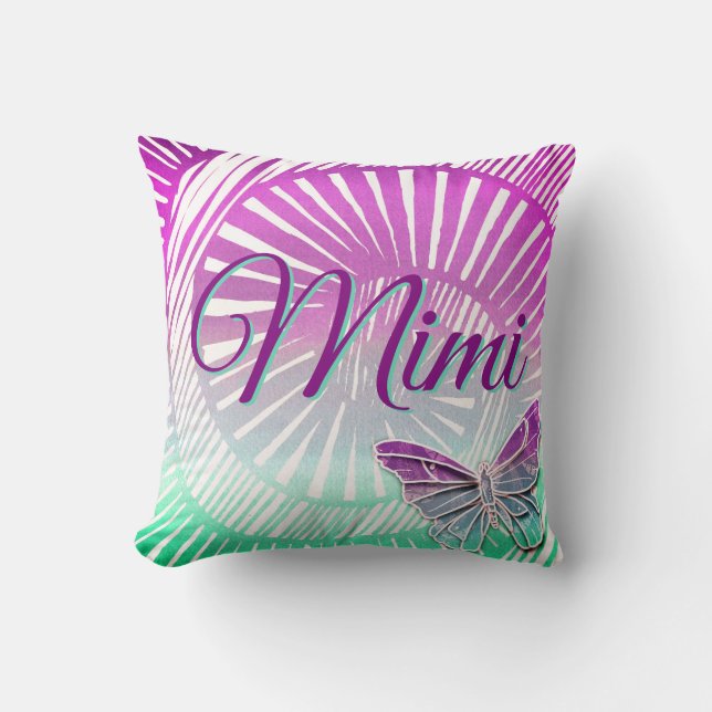 Change Name Grandmother Purple Swirl & Butterfly T Cushion (Front)