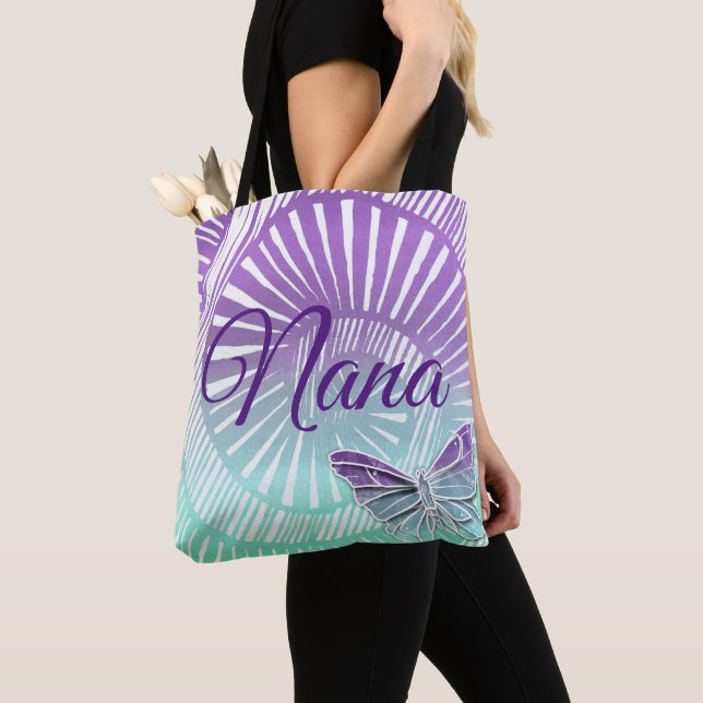 Change Name Grandmother Purple Swirl & Butterfly Tote Bag (Close Up)