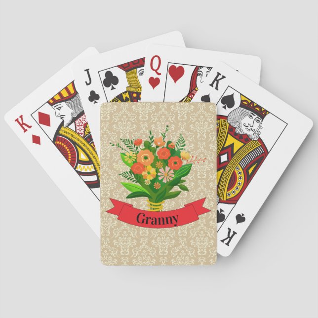 Change Name Granny Bunch of Flowers Damask Floral Playing Cards (Back)