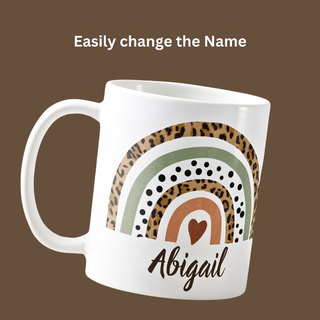 Change Name Leopard Spots Print Boho Rainbow  Coff Coffee Mug (Creator Uploaded)