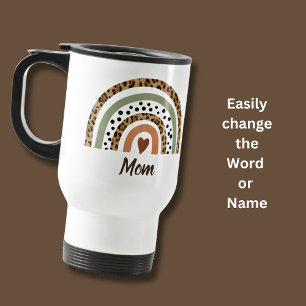 Change Name Leopard Spots Print Rainbow Travel Mug
