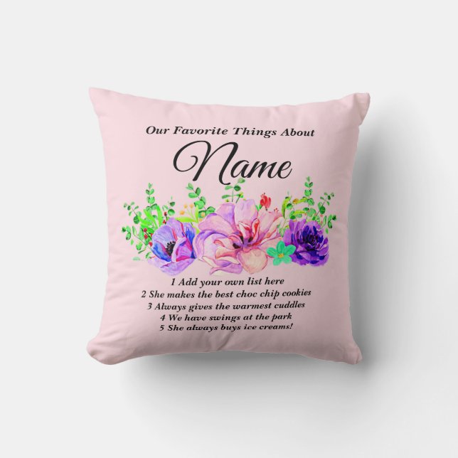 Change Name, List  Favourite Things About Name Cushion (Front)