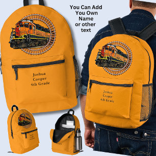 Change Name Orange Diesel Train on Bright Orange Printed Backpack