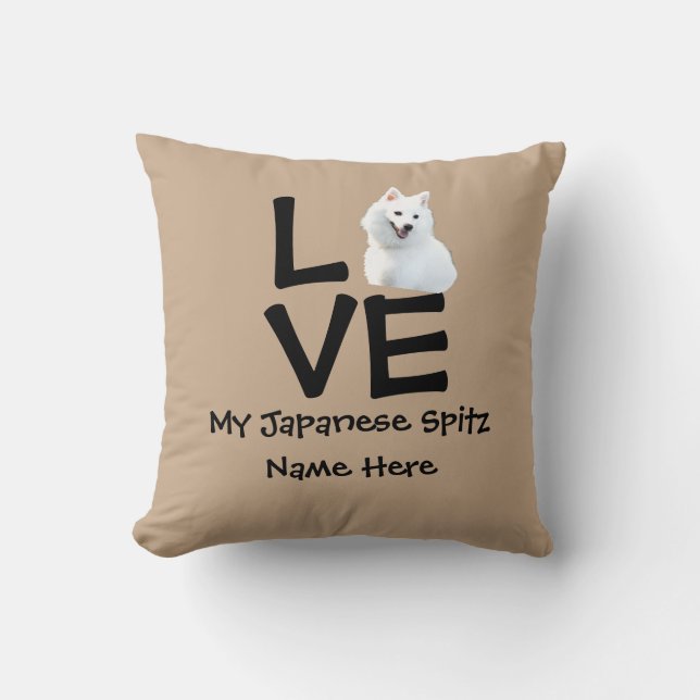 Change Name Photo Text Japanese Spitz Love Dog Cushion (Front)