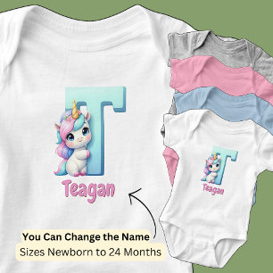 Change Name Pretty Pink Blue Cute Letter T Unicorn Baby Bodysuit