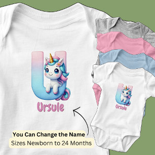 Change Name Pretty Pink Blue Cute Letter U Unicorn Baby Bodysuit