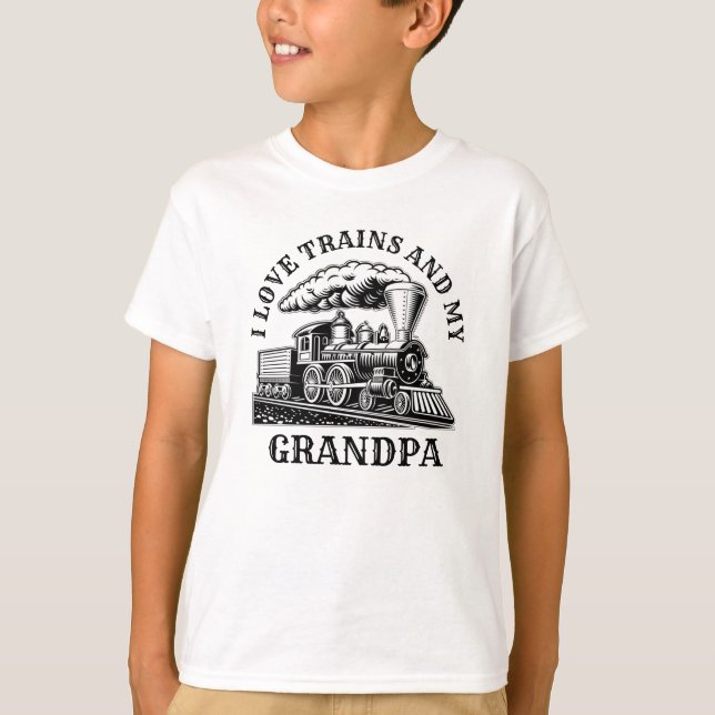 Change Name Text I Love Steam Trains & My Grandpa T-Shirt (Front)