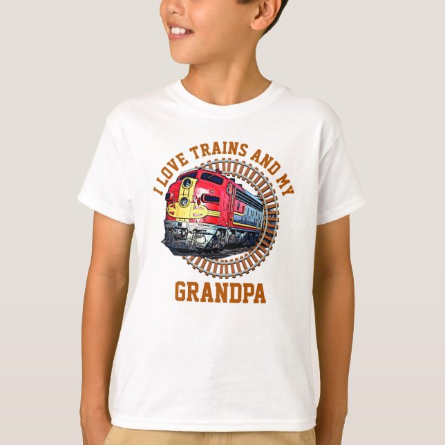 Change Name Text I Love Trains & Grandpa Diesel    T-Shirt (Front)