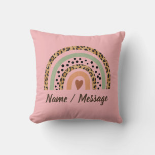 Change Name Text Leopard Spots Print Rainbow Pink  Cushion
