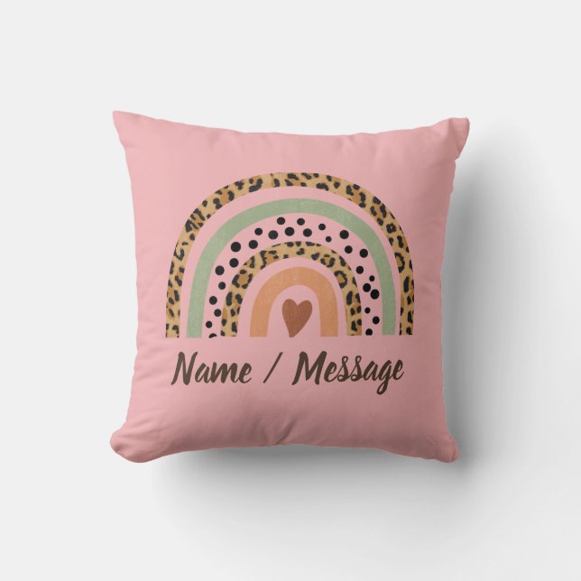 Change Name Text Leopard Spots Print Rainbow Pink  Cushion (Front)