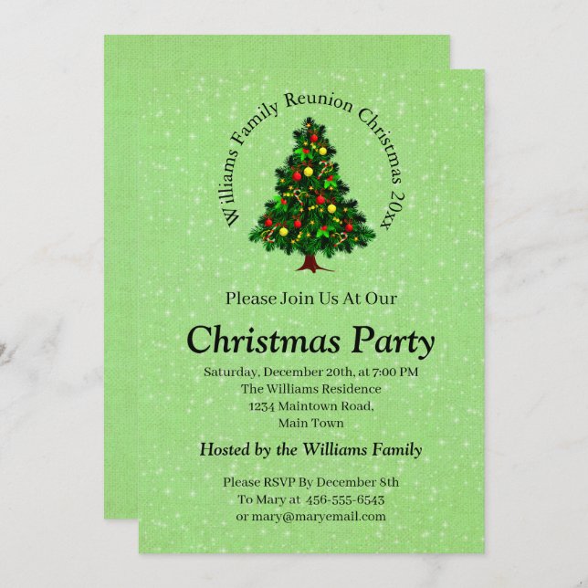 Change Name Text Matching Christmas Tree Invitation (Front/Back)