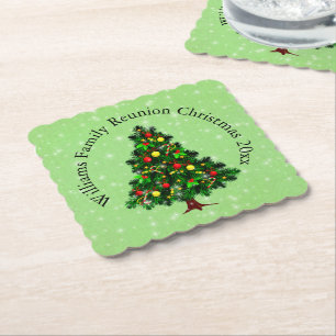 Change Name Text Matching Christmas Tree Paper Coaster