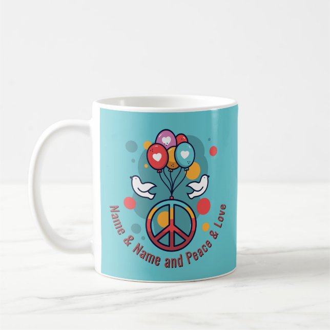 Change Name Text Peace Love Boho Hippie Doves      Coffee Mug (Left)