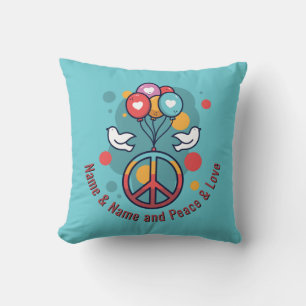 Change Name Text Peace Love Boho Hippie Doves      Cushion