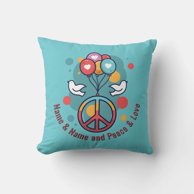 Change Name Text Peace Love Boho Hippie Doves      Cushion (Front)
