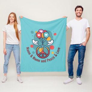 Change Name Text Peace Love Boho Hippie Doves Fleece Blanket