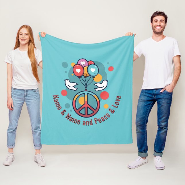 Change Name Text Peace Love Boho Hippie Doves      Fleece Blanket (In Situ)