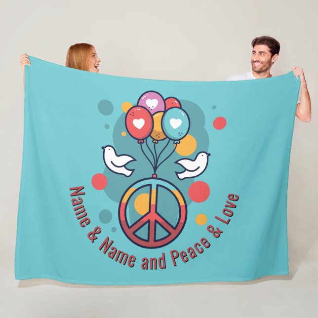 Change Name Text Peace Love Boho Hippie Doves      Fleece Blanket (In Situ)