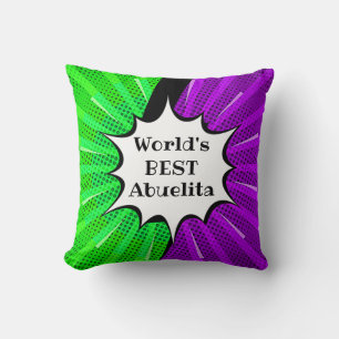 Change Name World Best Abuelita Green Purple Comic Cushion