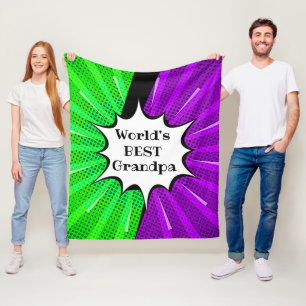 Change Name World Best Grandpa Green Purple Comic Fleece Blanket