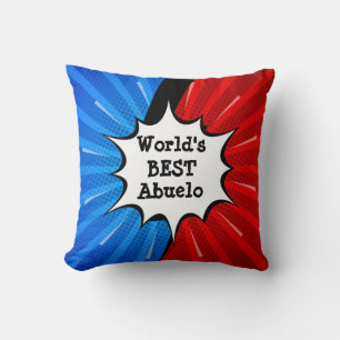 Change Name Worlds Best Abuelo Red Blue Comic Cushion