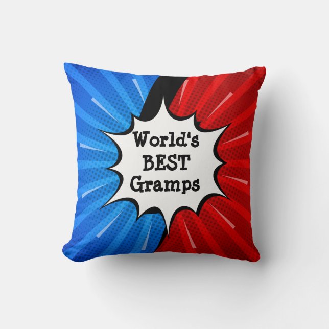 Change Name Worlds Best Gramps Red Blue Comic  Cushion (Front)