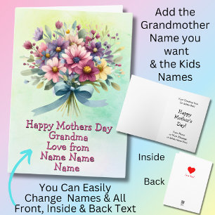Change Names Happy Mothers Day Grandma Ribbon Card