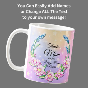 Change Names Mothers Day Pink Pastel Flowers Stars Coffee Mug