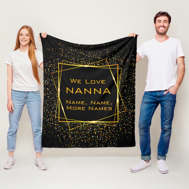 Change Nanna Grandma Add Kids Names Black Gold Red Fleece Blanket (In Situ)
